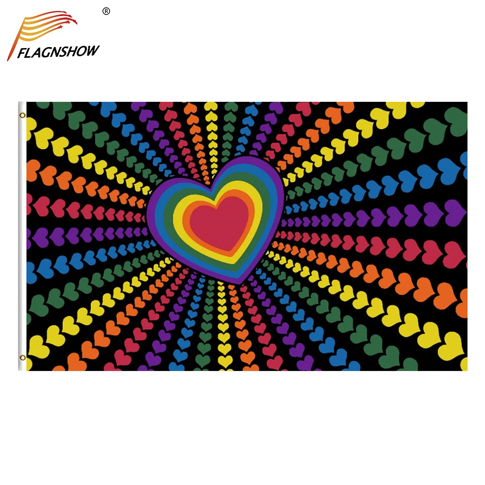 

Flagnshow Rainbow Love Hearts Flag 90 x 150cm Gay Things LGBTQ+ Accessories Flags Free Shipping