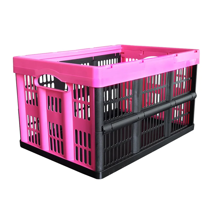 pink 56L складные пластиковые коробки для хранения, органайзер, принадлежности для дома, офиса, книги, файлы, подарочная корзина для игрушек, чехол с отверстиями, синий, зеленый - Цвет: pink