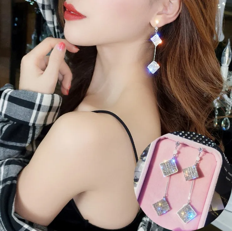 S925 темперамент длинные серьги Женская Личность диких кристаллов от Swarovski подарок на день матери - Окраска металла: B