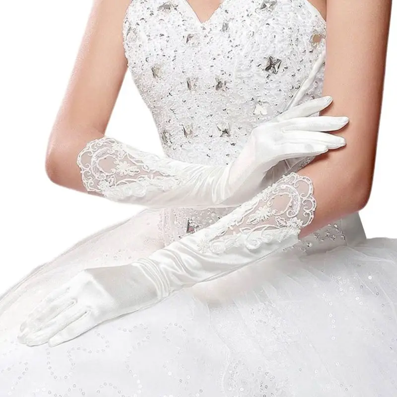 

Bride Full Finger Long White Gloves Fashion Dress Accessories Lace Glove Party Cosplay Props