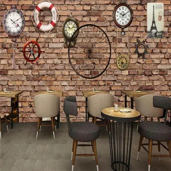 

Wallpaper mural custom brick wall retro mechanical clock cafe bar tooling background wallpaper mural