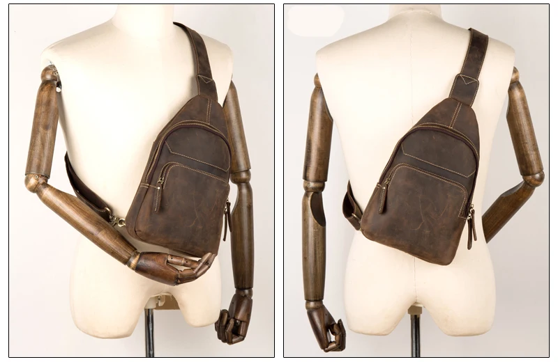 New Top Quality Mens Genuine Real Leather Cowhide vintage Wait Chest Pack Bag Sling Crossbody Bag Daypack