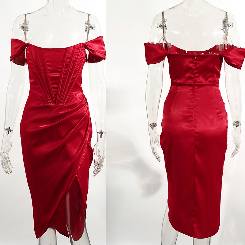 Lessverge элегантное Красное длинное вечернее платье с открытыми плечами женское асимметричное осенне-зимнее платье с разрезом рождественское тонкое сексуальное Клубное платье