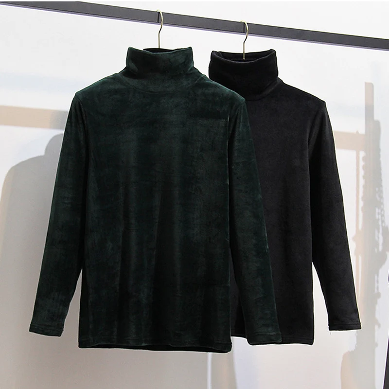 

2XL- 6XL Autumn Winter High Neck Velvet T-shirt 2019 Fashion Solid Color Tees Turtule Neck Long Sleeves Velour Women Tops R595