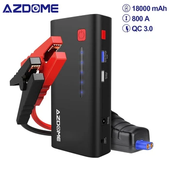 

AZDOME starting device XT01 800A 18000mAh (6.5L Gas or 5.5L Diesel Engine) Power Bank Quick Charge LED Flashlight Jump Starter