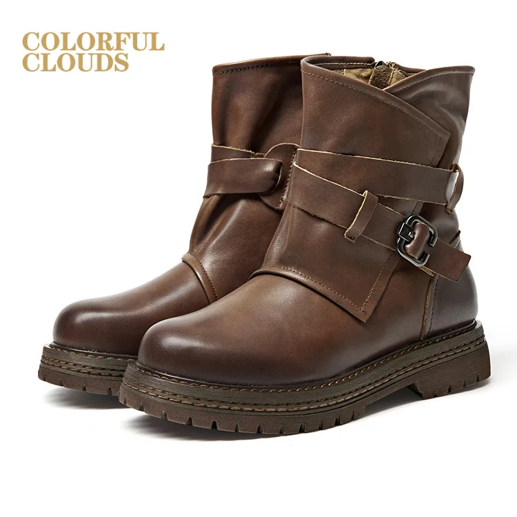

Leather Martin boots women's British style 2020 spring new tube top layer leather boots handmade retro leather boots