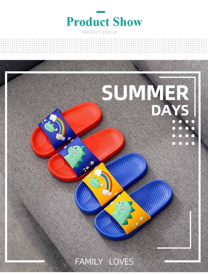 Summer Kids Slippers Soft Non-slip Boys Girls Beach Swimming Shoes Children Flip Flops Rainbow Dinosaur Indoor Slippers