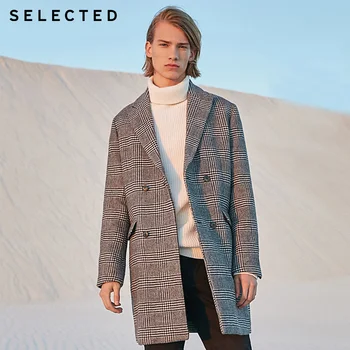 

SELECTED Mens Winter Mid-length Woolen Plaid Overcoat Jacket Coat|418427534