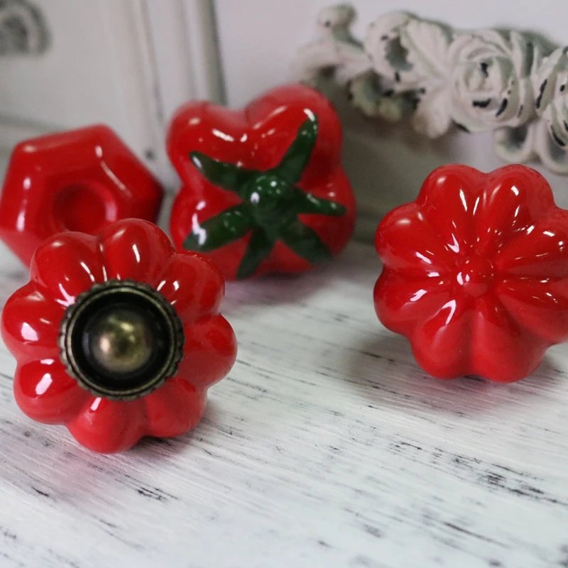 Furniture Kitchen Cabinet Children's American Handle Rustic Vintage Ceramic Drawer Wardrobe Pull Red Series Knob | Обустройство