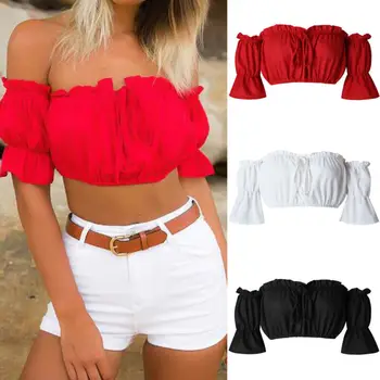 

Women Sexy Off Shoulder Lantern Sleeve Blouse Ladies Loose Casual T Shirt Tops