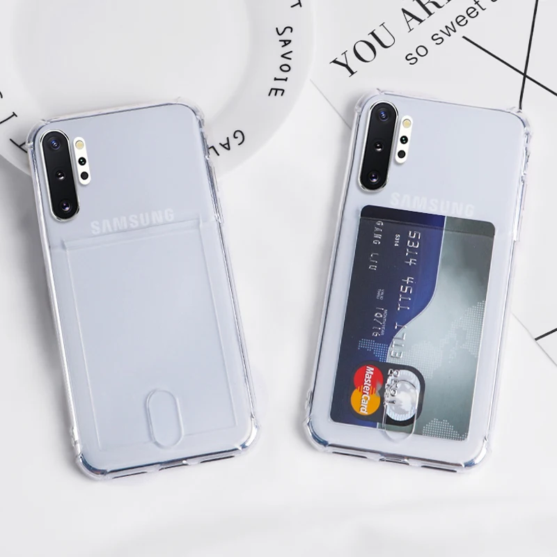 Мода кредитной карты держатель для карт Прозрачный чехол для samsung Galaxy S8 S9 плюс S10 lite Note9 10 A10 A20 A40 A50 A70 J4 J6 TPU Защитный чехол