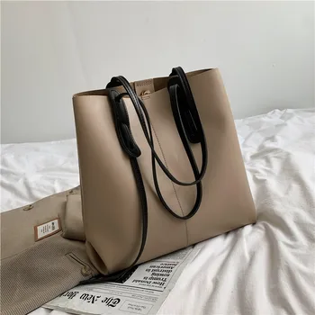 

Contrast color Women bag Women's pu Leather Handbags Lady Hand Bags With Purse Pocket Women messenger bag Big Tote Sac Bols