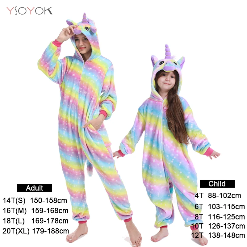 Rainbow Unicorn Пижама для мальчиков и девочек; зимняя женская пижама с единорогом; Пижама кигуруми с героями мультфильмов; Пижама кигуруми; детская пижама с капюшоном; одежда для сна для малышей; комбинезон - Цвет: Rainbow Unicorn