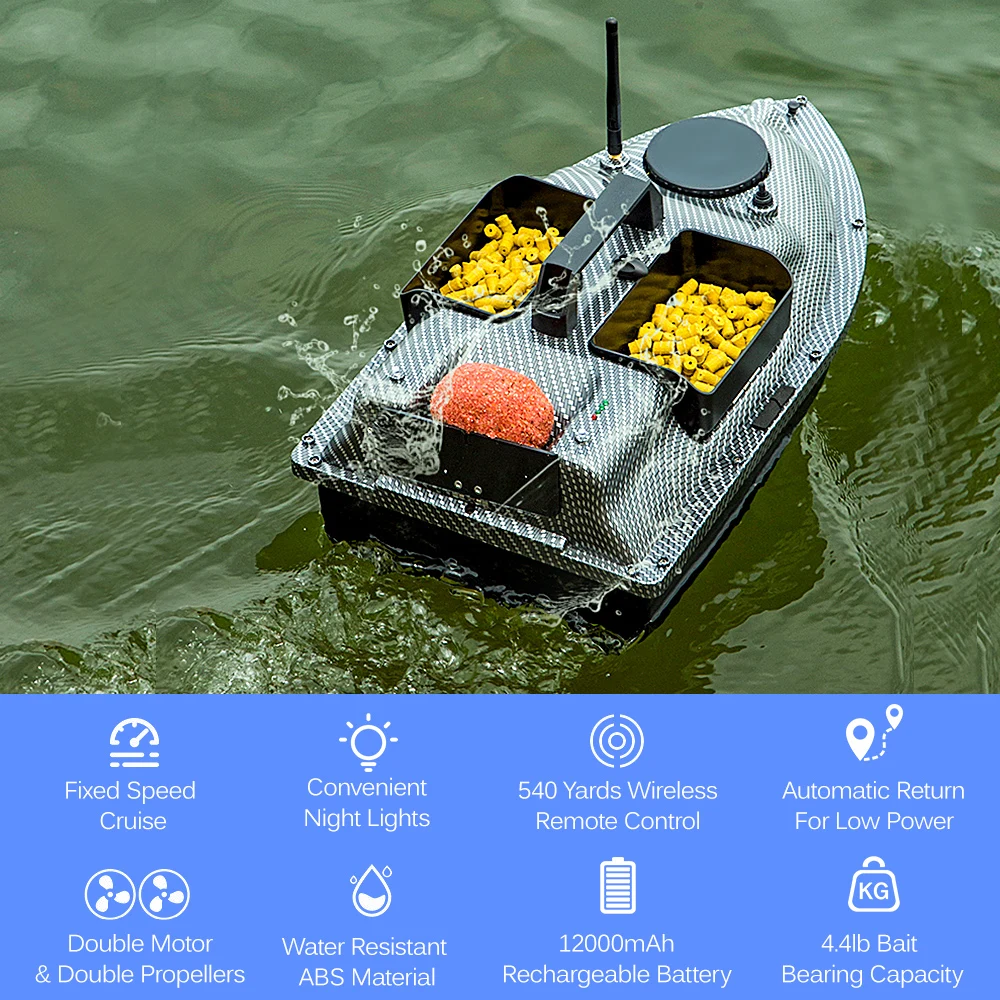 Remote Control RC Fishing Bait Boat 2KG Load 12000mah Fish Finder with GPS Auto Cruise Control Auto Return Carbon Fiber Shell 2
