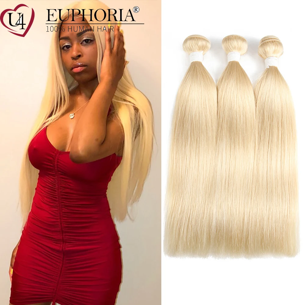 Blonde 613 Straight Hair 1/3/4 Bundles Middle Brown Brazilian Remy 100% Human Hair Bundles Weaving Extensions For Women EUPHORIA