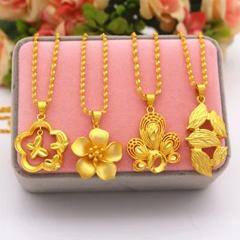

2020 New Desing Necklace for Women Flower 24K Gold Color Pendants Necklaces for Women Bride Engagement Jewelry Free Shipping