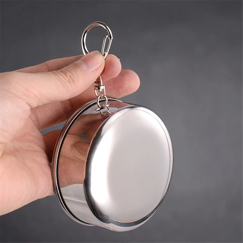 

250pcs/Lot Collapsible Travel Tumbler Folding Glass 250ml/8oz 150ml/5oz 70ml/2oz Stainless Steel Portable Cup Mug With Key-chain