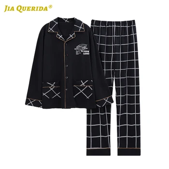 

Man Pajamas Set Long Sleeve Long Pants Sleepwear Fashioon Style Man Pyjama Set Pj Set Spring Autumn 100% Cotton Plaid Printing