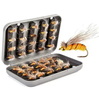 

40pcs Fly Fishing Lure Bionic Hooks - High Simulation Flies Fish Bait (Yellow Flies)