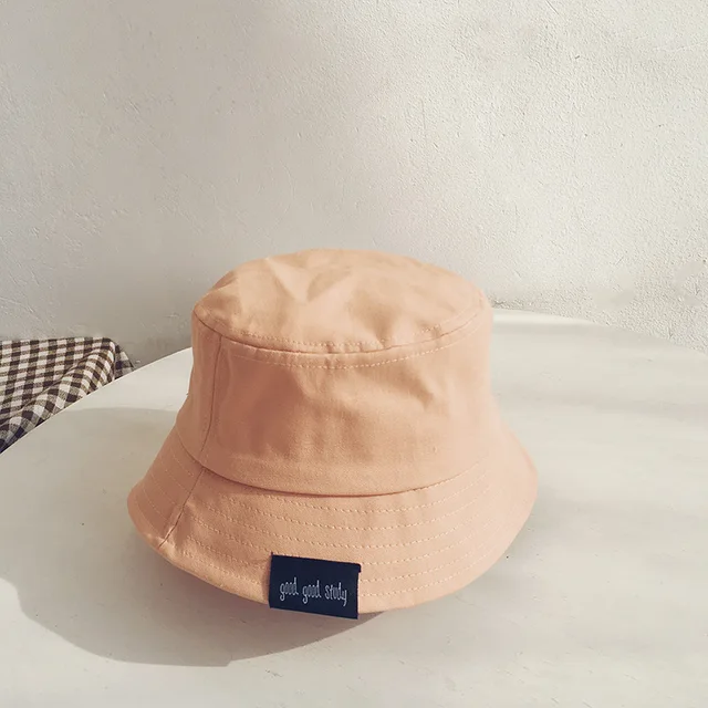 Summer Kids Girls Candy Color Cotton Bucket Hat Solid Plain Baby Boys Sun Caps Children Bonnet Pink