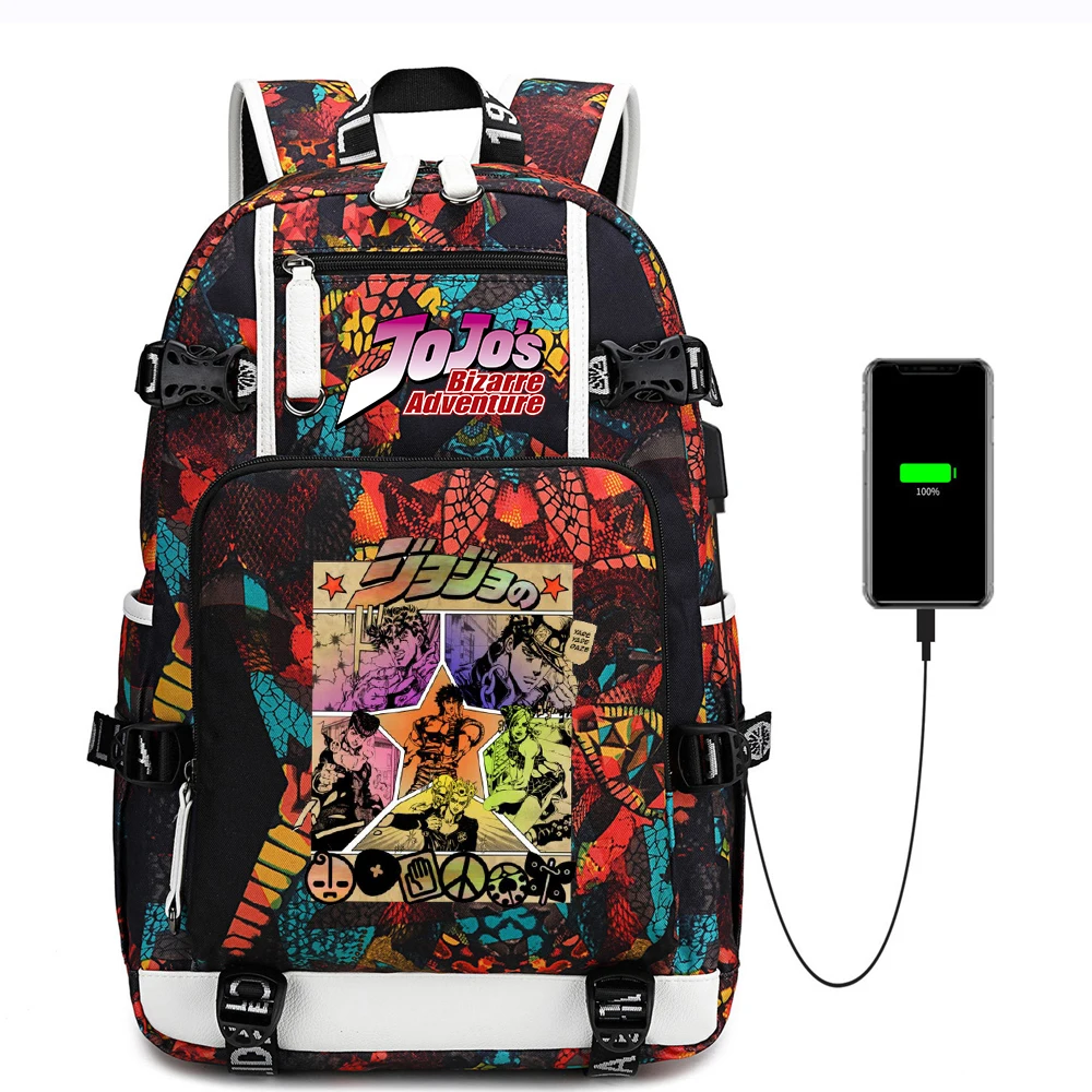

Zip Backpack Anime Jojo's BizarreI Adventure USB Charging Oxford School Bag Shoulder Bag Mochila Laptop Bag Travel Bag Rucksack
