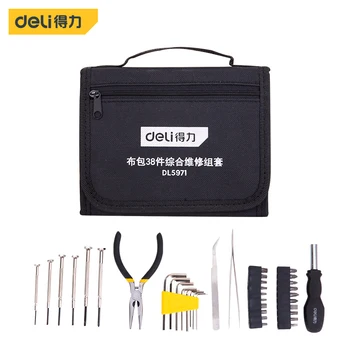 

deli Household Tool Set Elbow Tweezers Needle Nose Pliers Slotted Screwdriver Flat Hexagon Socket Set DIY Hand Tools Home Repair