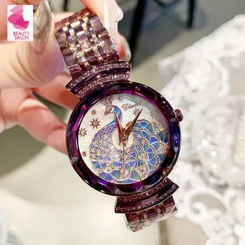 

2019 Luxury Brand lady Crystal Watch Women Dress Watch Fashion Rose Gold Blue Quartz Watches Female Stainless Steel Wristwatches