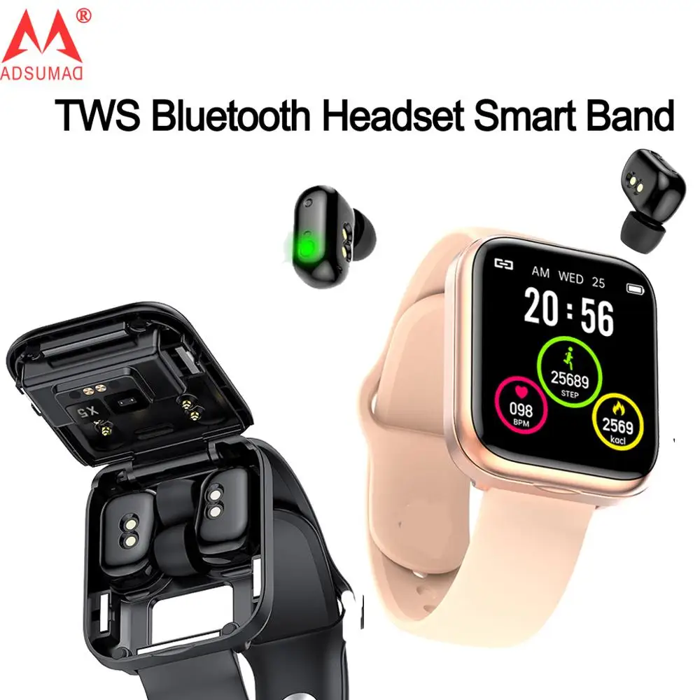 TWS Bluetooth гарнитура смарт часы браслет беспроводные наушники звонки музыка