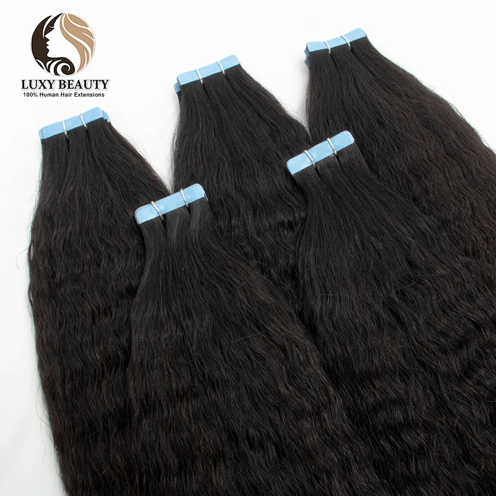 Kinky Straight Tape In Human Hair Extensions For Black Women 100% Remy Hair Adhesive Invisible Brazilian Natural Black