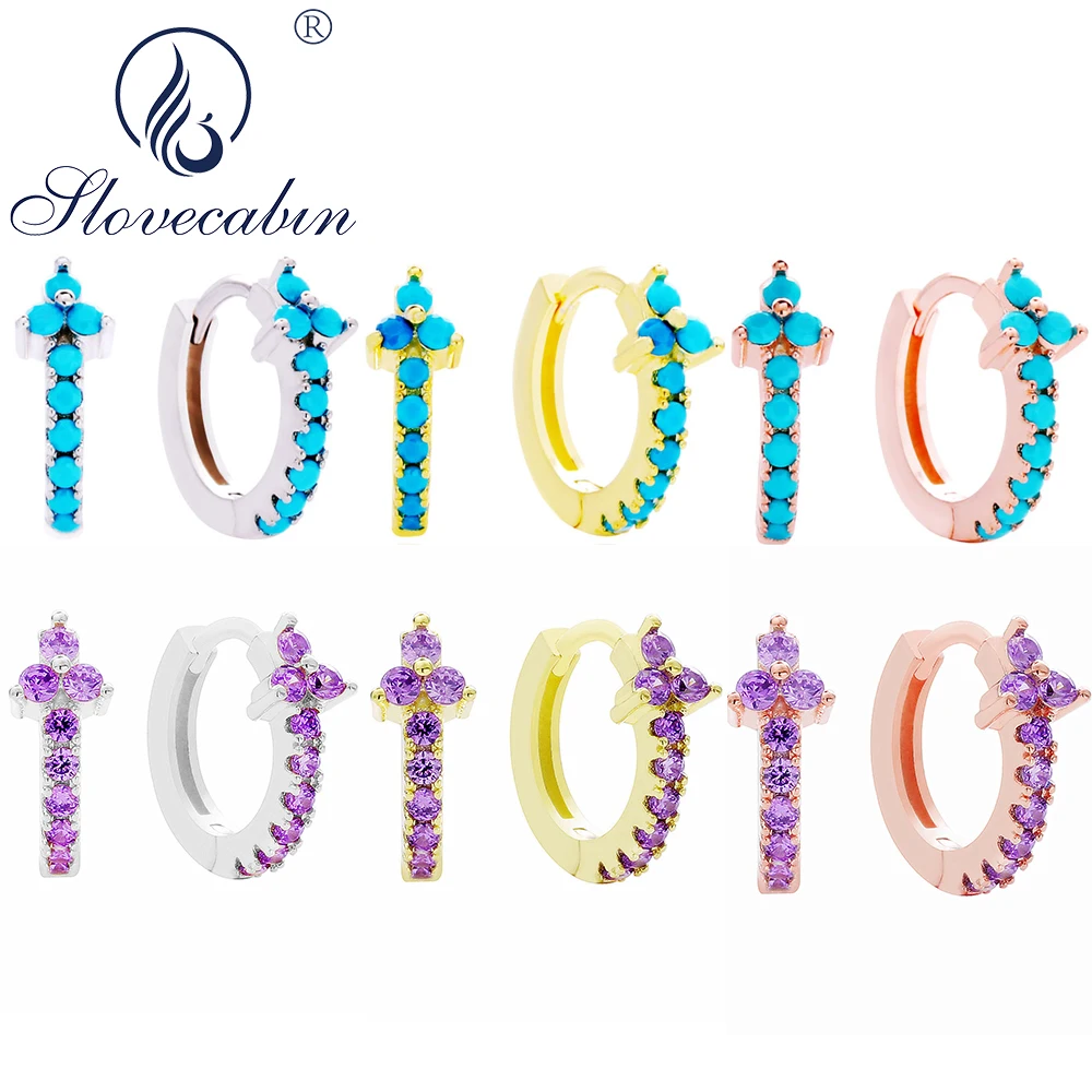 

Женские серьги из стерлингового серебра 925 пробы с фиолетовым кристаллом Clover Huggies, роскошные ювелирные украшения