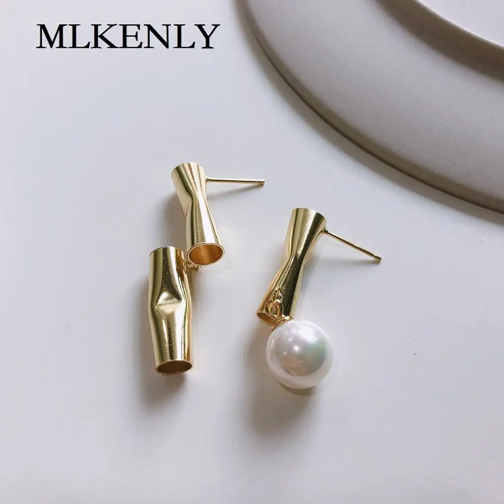 

MLKENLY 100% 925 sterling silver Stud Earring Nordic style irregular shape pipe art earrings For Women Wedding Jewelry