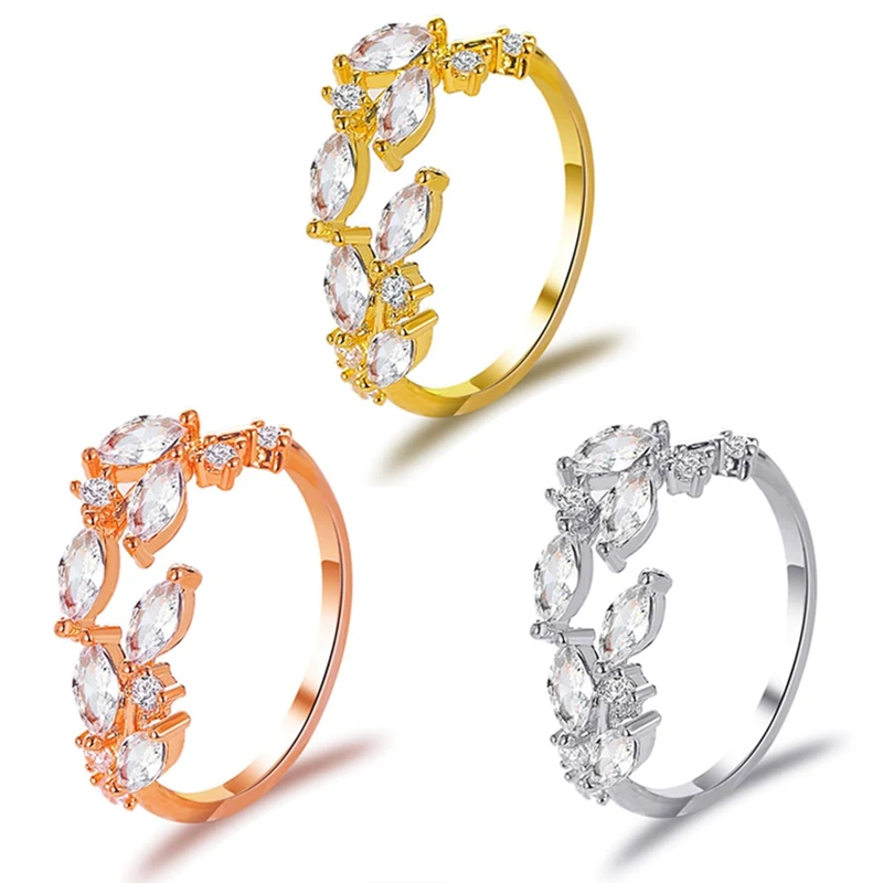 

Charms Zircon Olive Tree Branch Leaves Open Crystal Ring For Women Girl Wedding Rings Adjustable Jewelry Valentine's Day Gifts