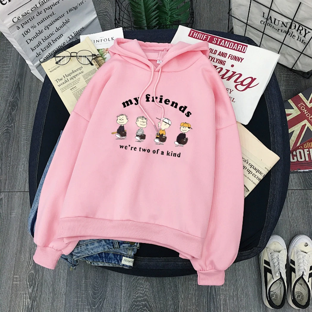 Harajuku толстовки Для женщин уличная Пёс из мультфильма и буквенным принтом худи