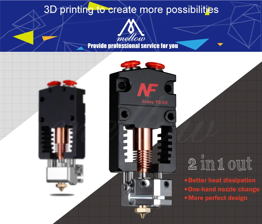 2020 Mellow NF-Crazy Bowden Hotend Tc-3A Cyclops and Chimera 2 In 1 Out Extruder 2 2020 Mellow NF-Crazy Bowden Hotend Tc-3A Cyclops and Chimera 2 In 1 Out Extruder 1