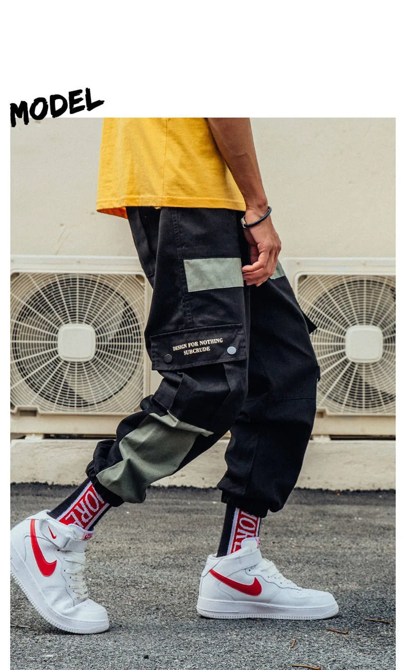 Штаны карго с карманами мужские Цветные Лоскутные Повседневные Jogger модные тактические брюки Tide Harajuku уличная Осенняя брюки