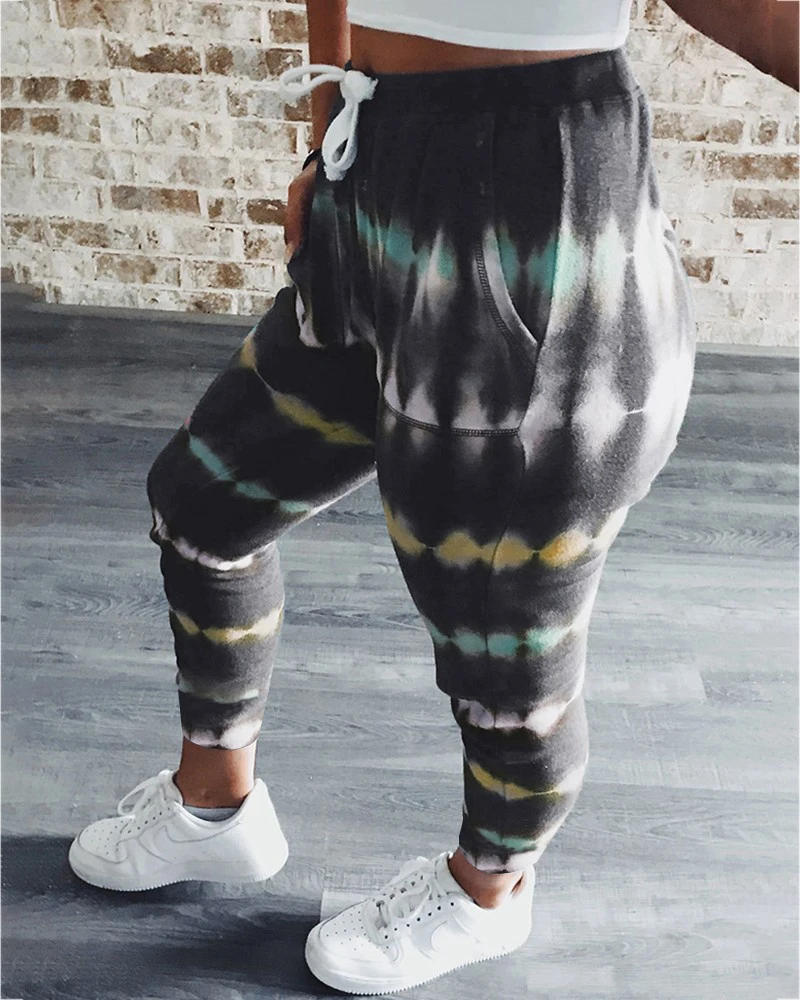 

Spring and summer European and American women's tie-dye printed sports pants casual pants