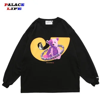

Hip Hop Harajuku T Shirt Long Sleeve Tops 2020 Autumn Hip Hop Three-dimensional letters Bear Print Casual Cotton Loose Tshirt
