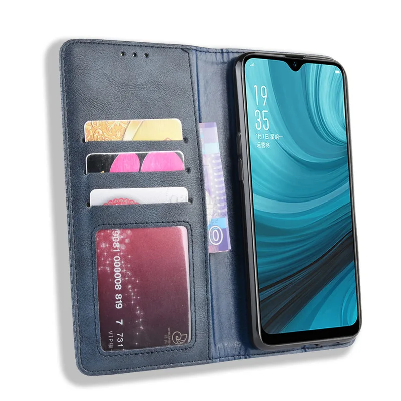 Роскошный тонкий кожаный чехол-книжка в стиле ретро на магните для OPPO A5S/A7, чехол-книжка, кошелек, слот для карт, мягкий чехол, сумки для мобильных телефонов
