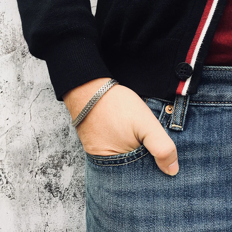 Серебряный браслет из нержавеющей стали, мужские звенья, цепочка на руку, мужские аксессуары, очаровательные браслеты, цепи, браслеты, рок