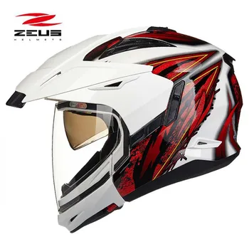

Modular ZEUS white blue double lenses motocross motorcycle helmet, may styles ZS-613B off road motorbike helmets