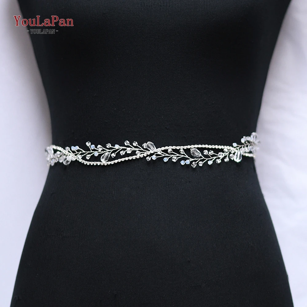YouLaPan 투명 크리스탈 신부 벨트, 얇은 신부 벨트, 라인석 신부 벨트, ..