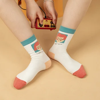 

Harajuku Cartoon Illustration Series Socks Women Solid Skateboard Socks Special Head & Letter Patterned Funny Casual Art Sox
