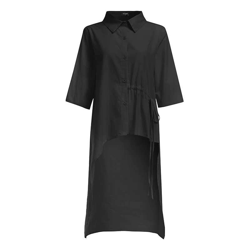 Модная женская блузка, асимметричная туника, Весенняя сорочка VONDA, одноцветная, с рукавом 3/4, женская рубашка большого размера - Цвет: Черный