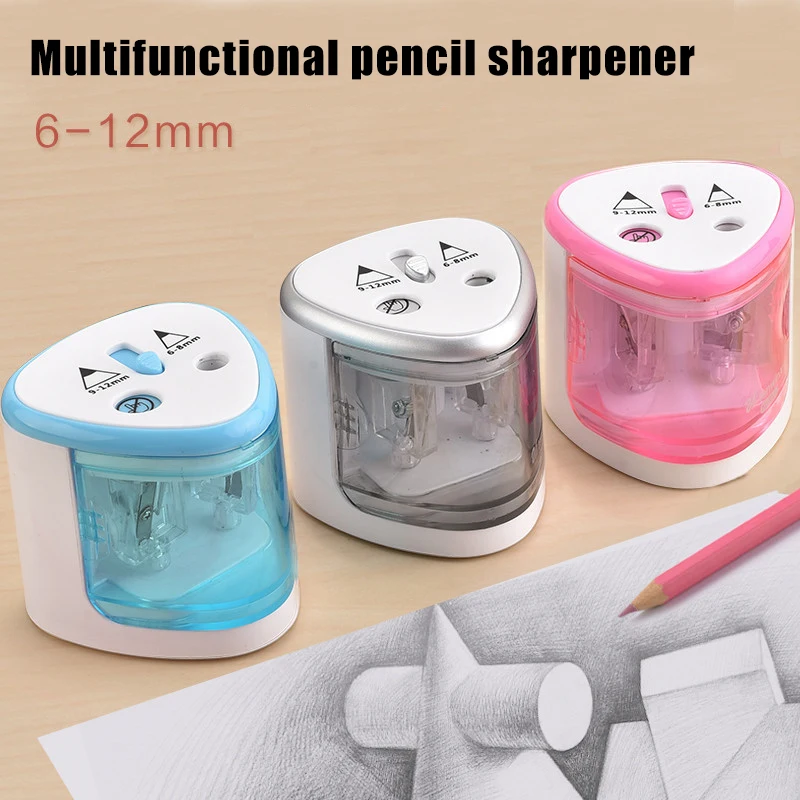 Pencil Sharpener Electric Pencil Sharpener Portable Double Hole for Student Classroom Home Office SMR88