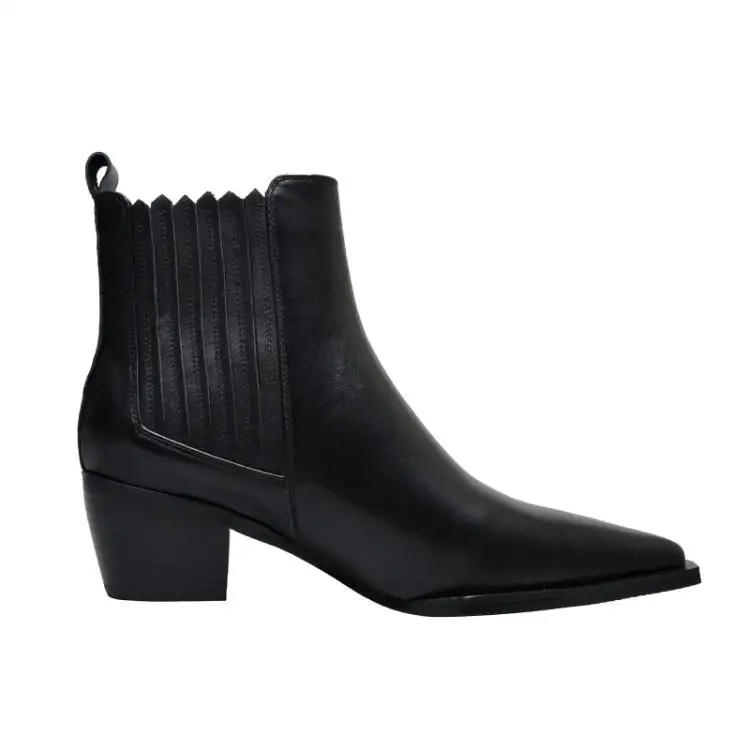 Buono Scarpe/кожаные ботильоны с острым носком; эластичные ботинки «Челси»; Женские ботинки в западном стиле; Botas Mujer; модная обувь; Цвет черный, белый; ботинки