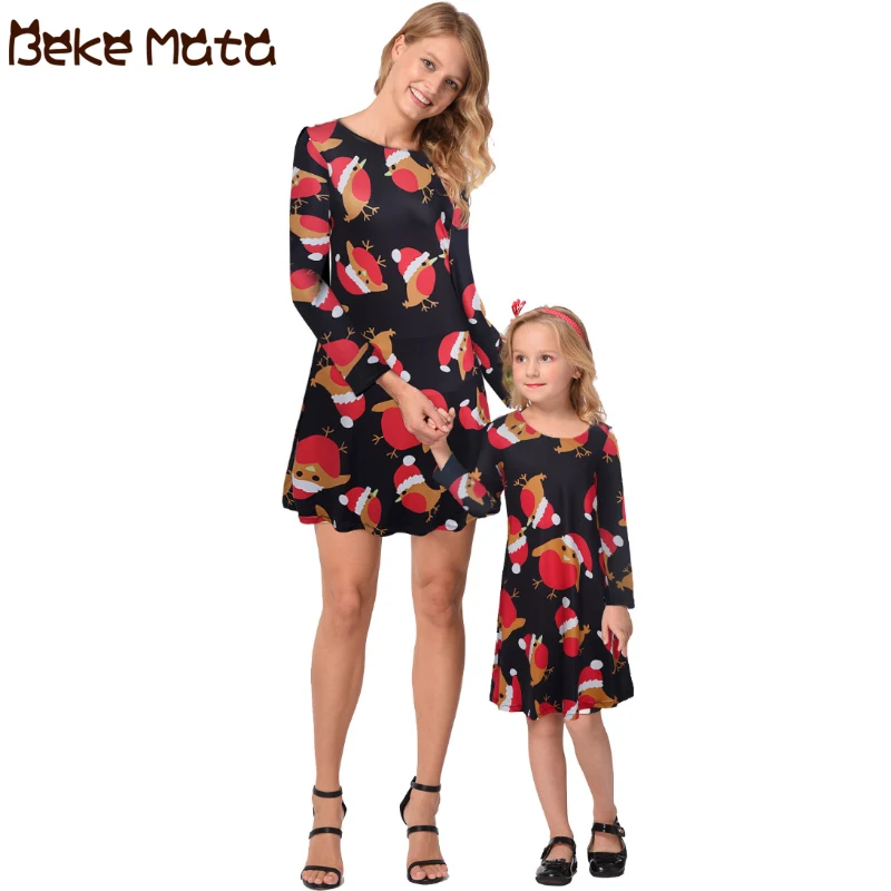 

Family Matching Outfits Christmas Bird Mommy And Me Clothes Long Sleeve Family Look Mother Daughter Dresses Mom Daughter Clothes