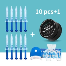 Teeth Whitening Kit LED Light Natural Organic Peroxide Gel Professional Dental Whitener Coconut Activated Charcoal Powder