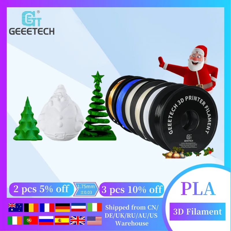 Geeetech PLA Silk Filament 1kg 1.75mm 3D Printer Plastic Material, Accuracy +/- 0.03mm, multiple colour, Fit Most FDM Printer