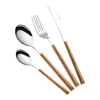 2022 4 Sizes Wooden Handle Stainless Steel Knife Fork Spoon Home Kitchen Ice Cream Dessert Tea Tableware Tools Accessories ► Photo 2/6