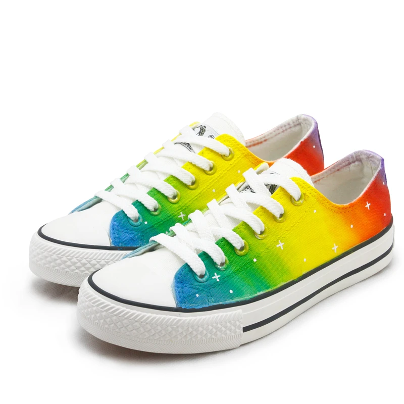 

E-LOV Harajuku Hand Painted Rainbow Woman Girl Canvas Shoes Graffiti Colorful Shoes DIY Vulcanize Oxford Shoes For Birthday
